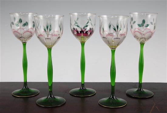 Five Theresienthal Bohemian hock glasses, early 20th century, 21.5cm.